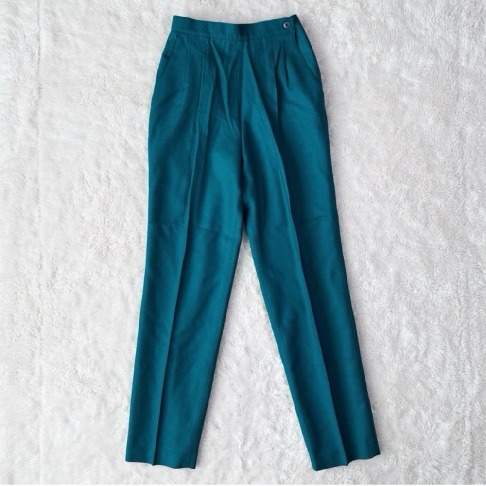 VTG 80s 70s Classics Women Green 100% Wool High-Rise Pleated Pants US7/8 Retro